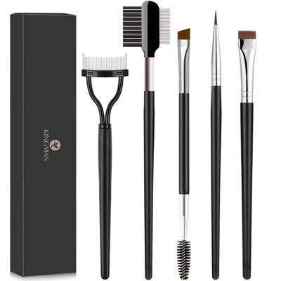 5Pcs Eyebrow Grooming Tools Set - Brow Brush, Liner Brush/Lash Separator/Brow Comb/Lash Spoolie Brush, Steel Mascara Comb