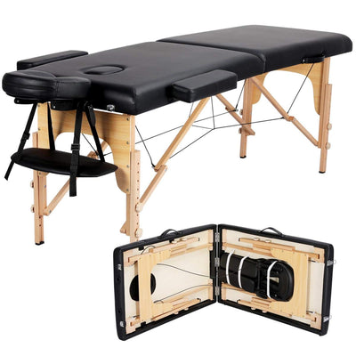 Adjustable, Portable Lash and Spa Bed & Foldable Massage Table, 2 Fold with Non-Woven Bag - Black